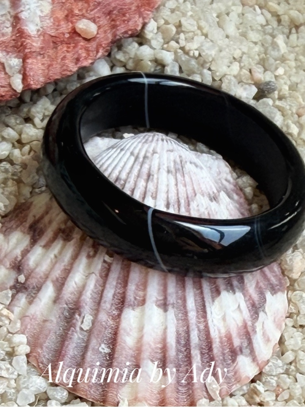Black agate Smooth Band Ring